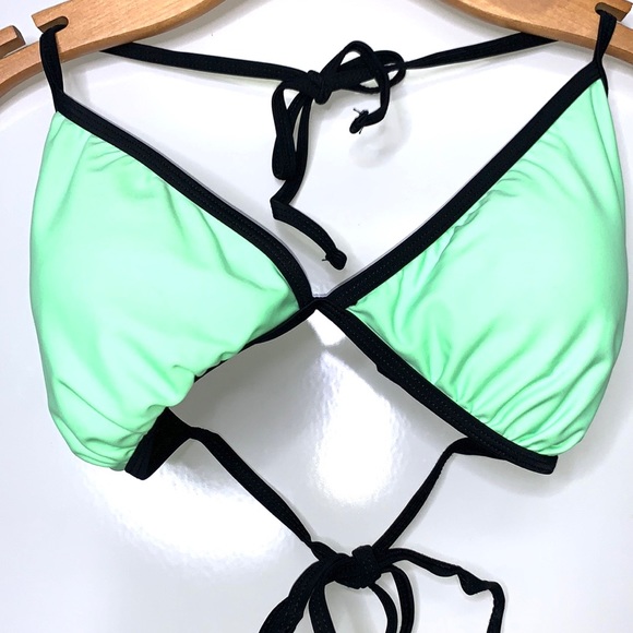NEW 7TH SUMMER Lime Green Black Two Piece Triangle Tie Bikini Swimsuit Set Large - Picture 3 of 8